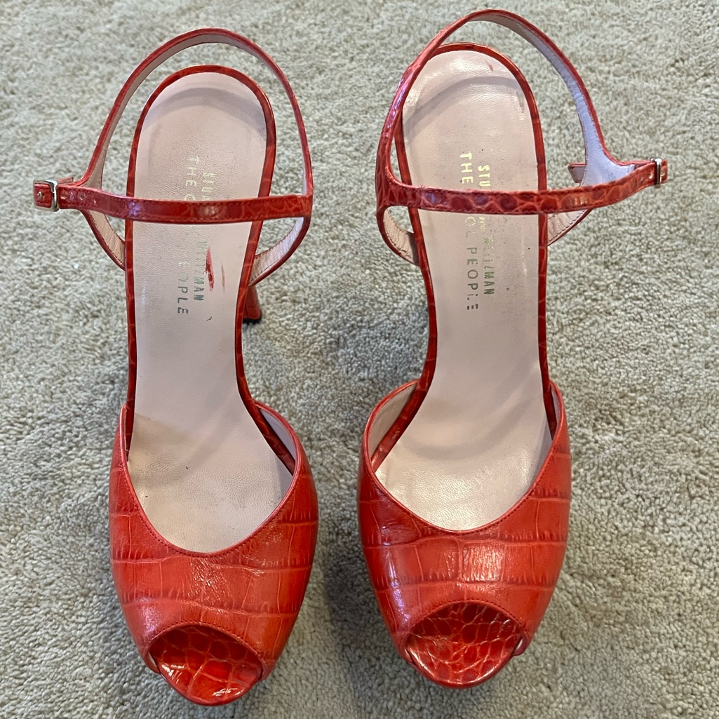 Rare! Stuart Weitzman For The Cool People Red Crocodile Disco Platform Stilettos